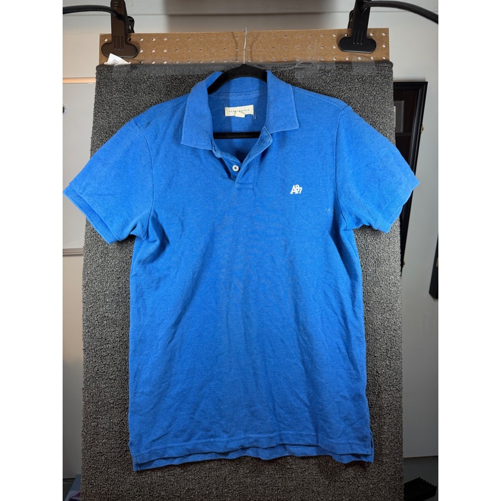 Aeropostale Polo Shirt Mens Medium Blue Short Sleeve A87 Logo Pique Cotton